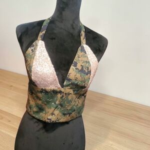 Camo and Sequin Halter Top